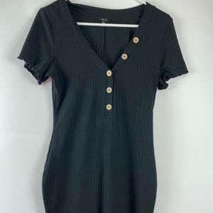 Black Button Fitted Dress Size : M